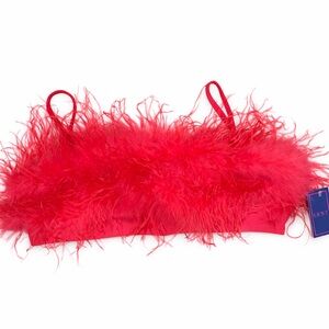 Hot & Delicious Hot Pink Feather Trim Crop Top – Size L – Y2K Festival Clubwear